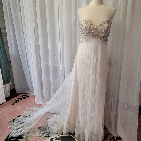 Justin Alexander Dresses & Skirts - Justin Alexander Empire Waist Beaded English Net Cage Bridal Gown STYLE 8871